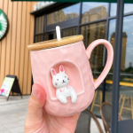 3D reljeefne keraamiline kruus kaanega lusikas isikup&auml;ra kohvi Kruusid lusikas looma k&uuml;ttepuu koera tass teetass 450ml