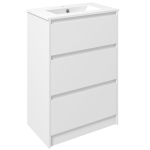 600 mm vannitoakapp valamuga ja &uuml;he segistiavaga, k&otilde;rgl&auml;ikiv valge p&otilde;randal seisev vannitoakapp 2 sahtliga esikuruumiks 61 x 37 x 88 cm