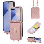 R&otilde;ngashoidjaga Crossbody Telefonikott Samsung Galaxy Z Flip 8 7 6 5 4 3 5G Flip7 FE Flip8 jaoks, Pael, Rahakott, Kaardipesa, Nahkkate Galaxy Z Flip 8 roosa