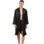 Meeste siidist &ouml;&ouml;s&auml;rgi l&uuml;hikesed p&uuml;ksid kaheosaline komplekt suvine &otilde;huke pikkade varrukatega pidžaama meeste suure suurusega hommikumantel (Black,european size s) must