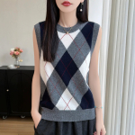 Naiste retro argyle villane vest - Peen, soe, mitmek&uuml;lgne kevadeks ja s&uuml;giseks gray
