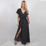 Suvine naiste pikk Seelik t&auml;piline V-kaelusega n&ouml;&ouml;riga l&otilde;hustatud kleit Pikk kleit XS-XL M must