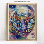 T&auml;is&uuml;mmargune teemanttikandid T&auml;isekraaniga Loomade teemantmaal Ristpistes liblikas ja lill 20X30CM