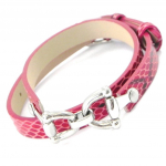 Les Tr&eacute;sors De Lily [I4709] - Bracelet cuir acier 'Diane' rouge python argent&eacute; - 8 mm punane