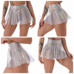 Naiste metallist PVC See Through Skater miniseelik k&otilde;rge v&ouml;&ouml;kohaga sillerdav rave festivalikleit S