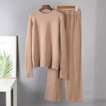 Hirsionsan Fashion Basic, kaheosalised kootud lahtised p&uuml;ksid ja O-kaelusega kampsun, 2021. aasta s&uuml;gistalvised soojad komplektid Naiste spordidressid, pulloverid one size khaki