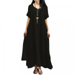 Uus moodne naiste vabaaja kleit, &uuml;hev&auml;rviline l&uuml;hikeste varrukatega Boho suvine pikk maxi kleit Large must