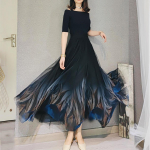 Suvemood naiste k&otilde;rge v&ouml;&ouml;kohaga &otilde;huke v&otilde;rgust plisseeritud seelik, poolpikk temperament gradient A-joonega seelik. XL