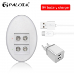 PALO kahe pesaga 9 V 6F22 akulaadija USB-laadija Smart LED-ekraan 9 V liitium-NIMH laetavate akude jaoks valge
