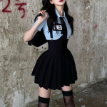 WTEMPO Preppy Style naiste kaheosaline s&auml;rgikomplekt, k&otilde;rge v&ouml;&ouml;kohaga korsetirihm Mini plisseeritud seelik Vintage koolivormi &uuml;likond XL must