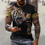 Tiger 3D-Prindiga Meeste T-s&auml;rk Animal Harajuku &Uuml;mmarguse kraega l&uuml;hikeste varrukatega Neutraalne Suvine Top ja T-s&auml;rk XS