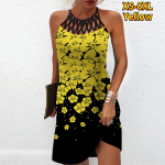 Suvine mood Seksikas varrukateta kleit Pehme vabaaja 3D-kukkuvate lilledega kleit Varrukateta kleit Suvine ripatsiga kleit 7XL sinine