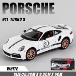 1:24 skaala 911 turboga metallist sportautode sulamist mudelautode survevalu ja m&auml;nguautode simulatsiooni heli- ja valguskollektsioon, kingitus lastele 1/24-21x9x6cm valge