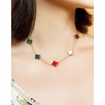 Lucky neljalehelisest ristikust kahepoolne kaelakee, titaanterasest kaetud 18K t&auml;iustatud kaelakee, parim kingitus s&otilde;pradele kuld