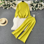 Winter Vintage Twist silmkoeline kampsun p&uuml;ksid 2-osaline komplekt naiste paks dressipull + pahkluu pikkused p&uuml;ksid varustus One Size kollane