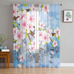 Roosa lillega virsiku&otilde;ieline t&uuml;ll aknakardinad elutoa organza l&otilde;ng l&auml;bipaistev Voile kardin Magamistuba k&ouml;&ouml;k Kodukaunistus kardin W135 x H115cm x1