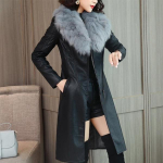 Naiste talveks m&otilde;eldud nahktagi pluss sametine soe &otilde;huke suur karusnahast krae pikk nahkmantel Naiste &uuml;ler&otilde;ivad M