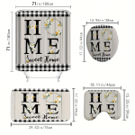 4tk Sweet Home Puidust ruuduline du&scaron;ikardina komplektid veekindlad vannitoa jaoks Libisemiskindlad Vannitoa vaibad kaas WC kate Vannimatt Vannitoakomplekt 4Pcs