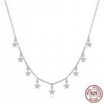 S925 Sterling Silver Virnastatav Stars Choker kaelakee L&uuml;hikese ketiga kaelakee naistele Pulmakihlamiseks peened ehted
