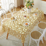 Roosa kullast lehtedest litritega laudlina, ristk&uuml;likukujuline elutoapeo pulmade s&auml;raga tikitud lauakate, l&auml;bipaistev lauakaunistus 130x100cm h&otilde;be