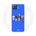 Coque pour Oppo A93 BTS BT21 Tata Chimmy Cooky Rj Koya Shooky Et Mang Jouent De la musique Fond Bleu