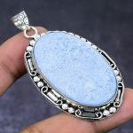 Natural Angelite Stone Gemstone 925 Steling Silver Jewelry Pendant 2.48 i3b80