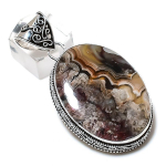 Natural Laguna Lace Agate Gemstone 925 Sterling Silver Pendant 2.25 s2a89