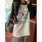 Kawaii Graafilised T-s&auml;rgid Naiste Armsad Anime pikkade varrukatega topid Jaapani vintage Y2k Preppy stiilis vabaaja armsad t-s&auml;rgid Oversized S beež