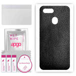 apgo Protective Skin Sticker for the back compatible with Oppo A7n, Wrap Film, Foil, Vinyl - Pattern Black Leather