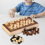 Chess Set 3 in 1 Board Games Cognitive Skills Folding Game Beginner for Indoor 24cmx24cmx1.8cm