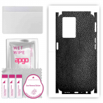 apgo Protective Skin Sticker for the back+sides compatible with Oppo A77 4G, Full Wrap Film, Foil, Vinyl - Pattern Black Leather