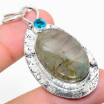 Natural Labradorite, Blue Topaz Gemstone 925 Sterling Silver Pendant 2.32 v1k44