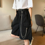 Chain Cargo Shorts Naiste Suvised Suured Taskud Laiad l&uuml;hikesed p&uuml;ksid Naine Must K&otilde;rge V&ouml;&ouml;kohaga T&auml;navar&otilde;ivad Naiste l&uuml;hikesed p&uuml;ksid XXXL must