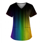 Suures suuruses armsad tr&uuml;kitud Scrub t&ouml;&ouml;vormi topid naistele V-kaelusega l&uuml;hikeste varrukatega l&otilde;busad T-s&auml;rgid taskutega t&ouml;&ouml;r&otilde;ivad L must