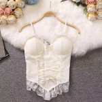 Y2k Riided Pluusid Seksikad k&auml;rbitud topid Naiste korsett, pitsist sidemega T-s&auml;rk Camisole naisele, moekas varrukateta vest One Size