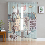 Paris Urban Sketch T&uuml;llist l&auml;bipaistvad aknakardinad elutuppa Magamistuba Moodne &scaron;ifoon Voile organza kardinad dekoorkardinad 135W x 114H(cm)