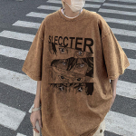 100% puuvilla happega pestud vintage l&uuml;hikeste varrukatega T-s&auml;rk ees tr&uuml;kitud t&auml;navar&otilde;ivad HipHop Harajuku suuremahulised T-s&auml;rgid S must