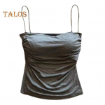 Naiste vest &Otilde;mblusteta polsterdatud plisseeritud Slim Fit &uuml;hev&auml;rviline seljata elastne suvine kaamiktopp Naise p&otilde;hjaga sisemine v&auml;limine ja rinnahoidja &uuml;laosa valge