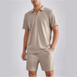 New summer fashion casual polo short-sleeved shirt shorts two-piece men's suit S valge