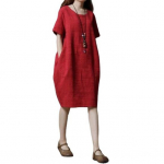 Naiste suvekleit kaelusega l&uuml;hikeste varrukatega, puhast v&auml;rvi, vabad k&uuml;ljetaskud, p&otilde;lvedeni ulatuv pullover, vabaaja midikleit reisimiseks XL punane