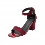 Naiste Square Toe Fashion k&otilde;rge kontsaga ja paksude kontsadega sandaalid. 32 veinipunane v&auml;rv