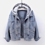 Kevad S&uuml;gis Pikkade Varrukatega Kapuutsiga Naiste Denim Jakk Korea Suurte Taskutega Jean Jakk Naistele Mood &Uuml;he Rinnaga Topid Suur Suurus XXXL sinine