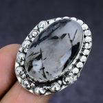 Black Rutile Gemstone 925 Sterling Silver gift Jewelry Ring Size 9.5 t2s79