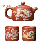 Teekann 2 tassiga Dragon and Phoenix V&auml;rvimuutev lilla savi teekann K&auml;sitsi valmistatud Zisha teekomplekt Kung Fu teekann teekannu tee armastajatele kingitus A