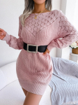 &Uuml;markaelusega pullover kampsun, talje kallistav kleit, &uuml;hev&auml;rviline elegantne auklik kudumiskleitPikkade varrukatega avarad kleidid p&otilde;hjuslik kleit L roosa