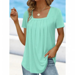 VEZFAA Naiste mood vabaaja suvekevadine &uuml;hev&auml;rviline printimine l&uuml;hikeste varrukatega ruudu kraega pluusid ja s&auml;rgid S roosa