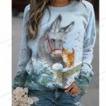 Vintage kapuuts Naiste Mood O-kaelusega kapuutsid Scenery Print Kampsunid Naiste Pusad Pusad Pikkade varrukatega mantel Kaelusega pulloverid S