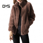 Daami talvejope krae Kaelakaitse Kahepoolne paks pl&uuml;&uuml;s &uuml;hev&auml;rviline pikkade varrukatega t&otilde;mblukuga suletav kardigan igap&auml;evane reisijakk XL tumepruun v&auml;rv