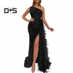 Naiste &otilde;htukleit &uuml;he &otilde;laga varrukateta l&auml;ikiv litritega polsterdatud sulgedega sisekujundus K&otilde;rgelt l&otilde;hestatud &uuml;hev&auml;rviline Slim Fit, liibuv k&otilde;rge v&ouml;&ouml;kohaga p&otilde;randapikkus tantsu&otilde;htu 2XL kuldne