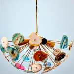 Looduslikud kivid Ahhaadid Kerge Sputnik L&uuml;hter Premium Pool Siilikujuline Messing Kodu Interj&ouml;&ouml;ri Valgusti Luksuslik Laevalgusti 22 Inches Diameter